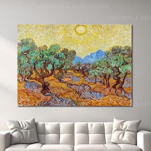 Vincent Van Gogh, Olive Trees with Yellow Sky and Sun, Canvas Wall Poster, Landscape Wall Decor, Framed Canvas Wall Decor, Gifts idea