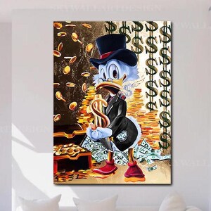 McDuck und Dollar Wandkunst, Scrooge McDuck, Duck Dollar Leinwand, McDuck Wanddekor, Comic Cartoon Portrait, Entenplakatdruck, fertig zum Aufhängen