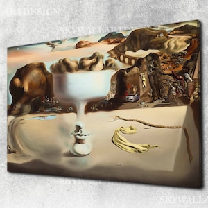 Salvador Dali Wall Art,Apparition of Face and Fruit Dish on a Beach Painting by Dali,Dali&#39;s Surreal Vision, Reproduction Canvas Art,Gift