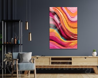 Colorful Abstract Retro Artwork, Vertical Tempered Glass Wall Decor
