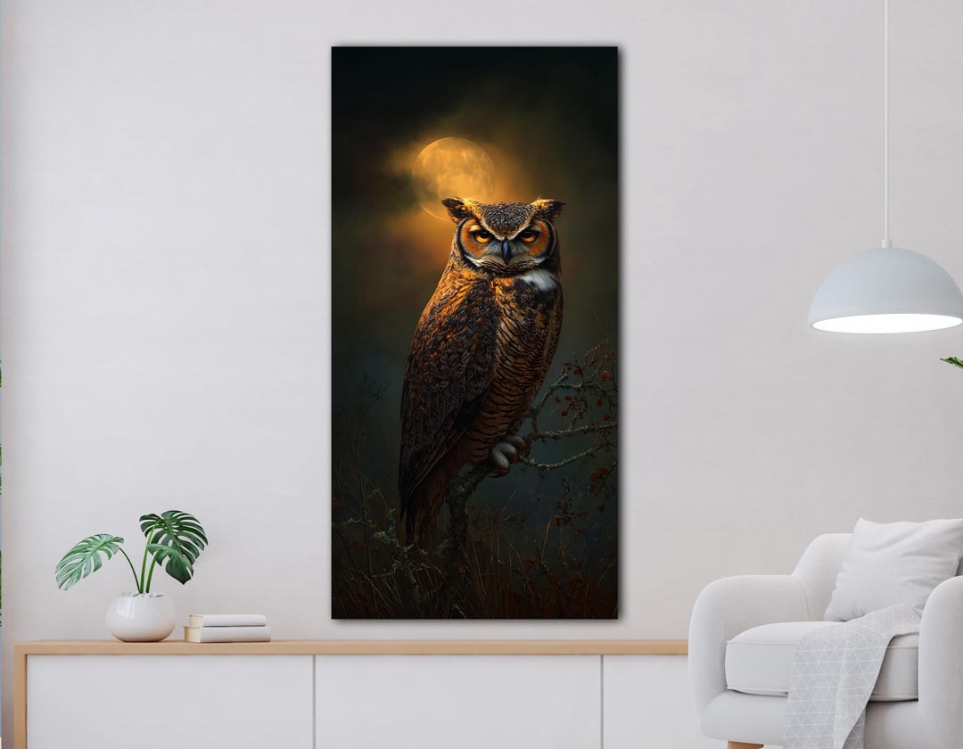 Owl Canvas Wall Art: Full Moon Night, Dark Forest - Etsy