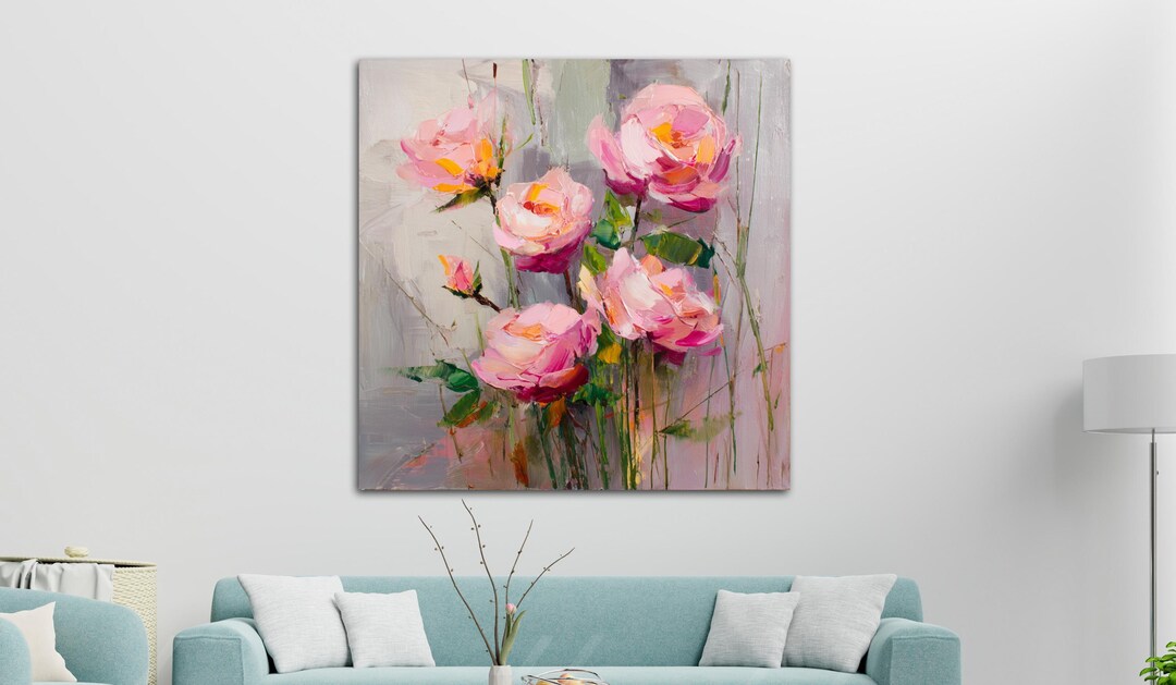 Pink Floral Canvas Wall Art – Rose Painting Print, Home Decor Gifts ...