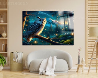 Owl Tempered Glass Print: Bird Wall Art Decor