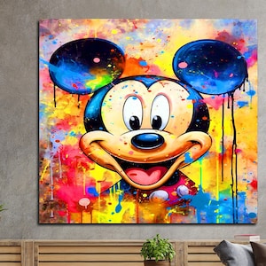 Pop Art dei graffiti di Topolino, cartone animato di Topolino, opere d'arte su tela di graffiti, Pop Art, stampa artistica da parete, arredamento di Topolino, pronto per essere appeso