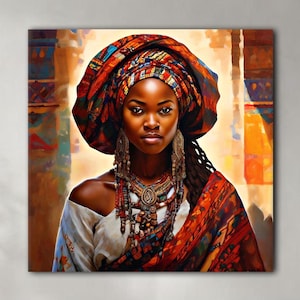 African Woman Canvas, Traditional Beautiful Black Woman, Contemporary Art, African wall Art, Ethnic Girl Art, African Ethnic Woman Art, Wall