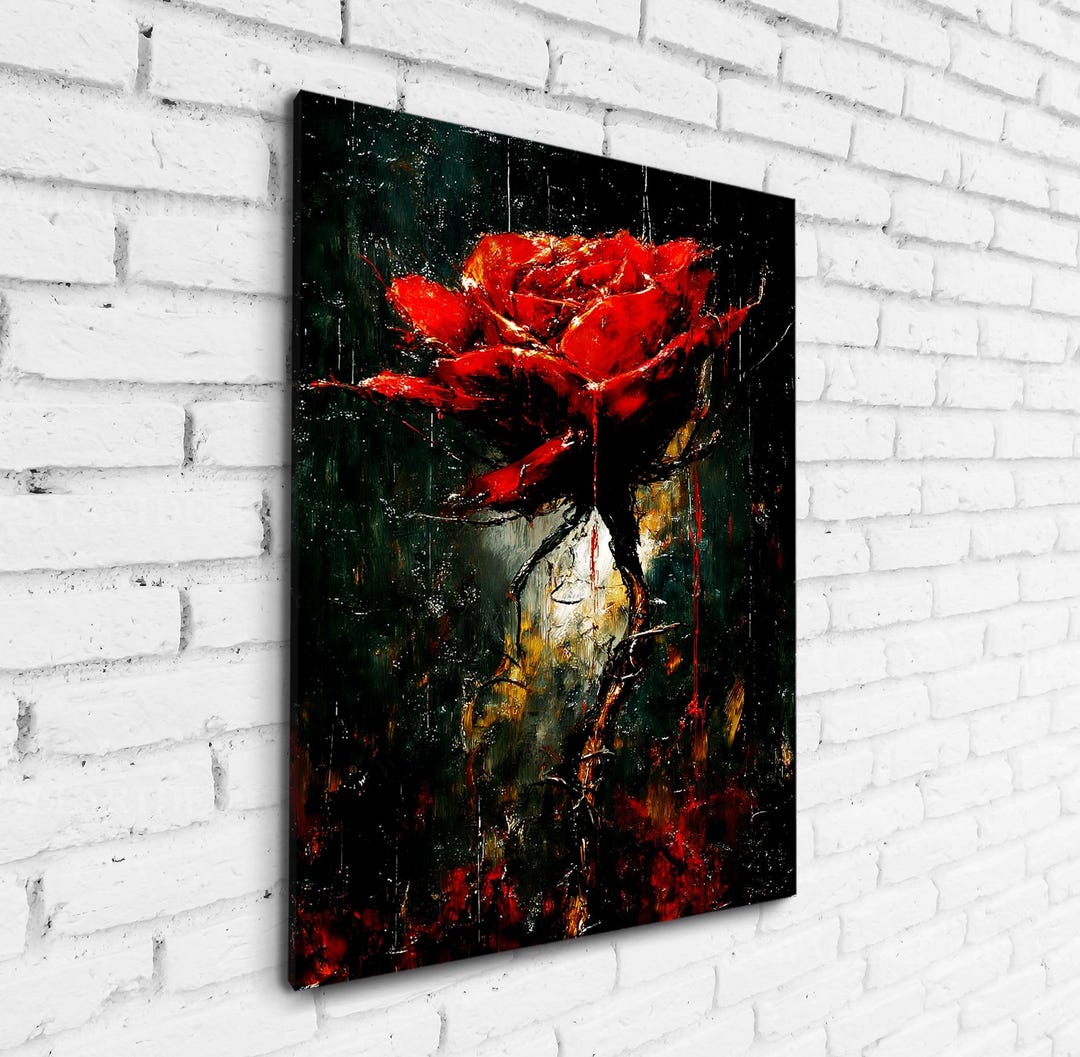 Dark Red Rose Abstract Canvas Art | Dramatic Bloody Rose Painting Wall ...