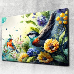 Gekleurde vogel bloem kunst aan de muur, vogel poster, vogel muur decor, dierlijke kunst aan de muur, klaar om op te hangen, wanddecoratie grafiek, woondecoratie, canvas geschenken