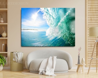 Tempered Glass Ocean Wave Wall Art: Modern Coastal Decor