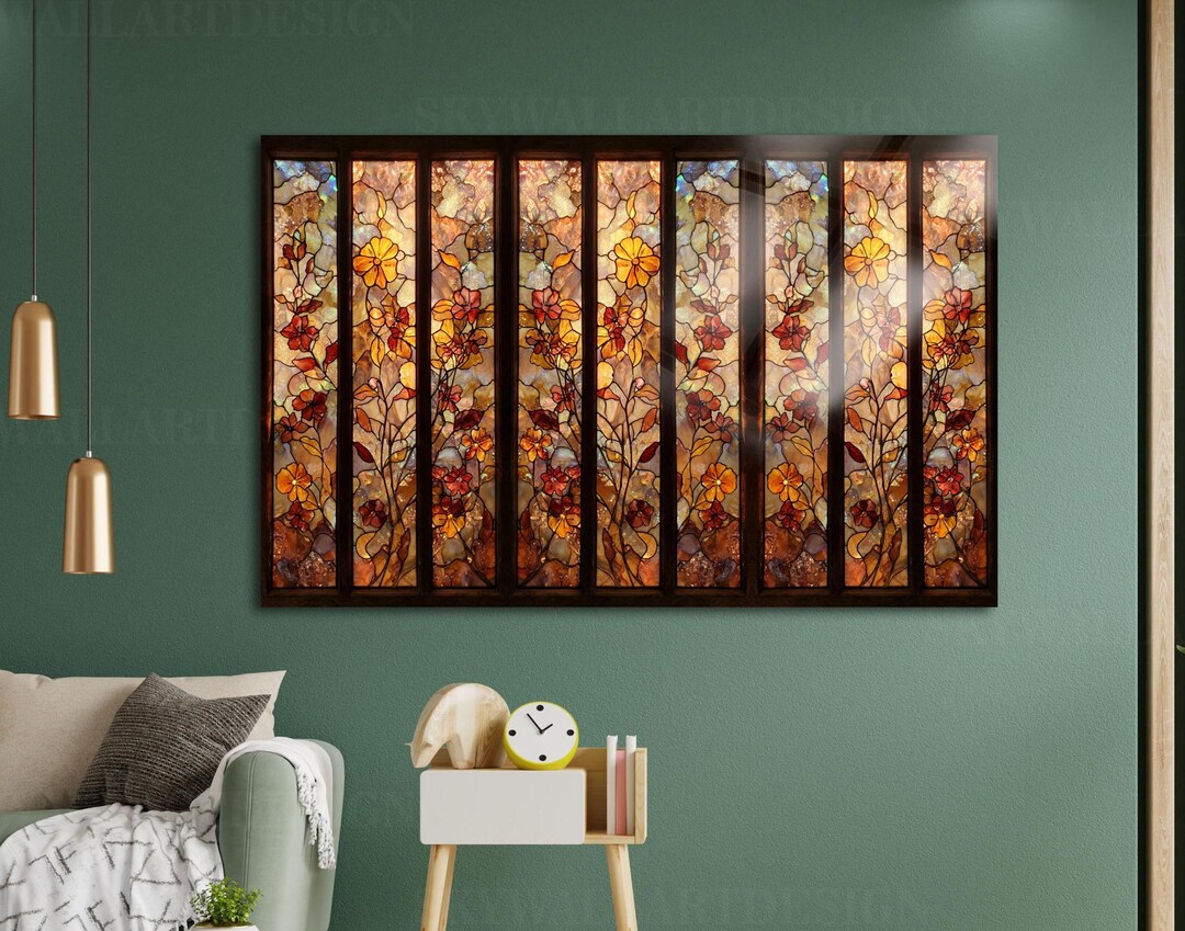 Floral Tempered Glass Wall Art, Stained Glass Style Panel Decor - Etsy