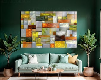 Geometric Stained Glass Style Wall Art: Modern Tempered Glass Panel