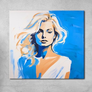 Abstract Woman Canvas,Blue White Woman Wall Art,Woman Face Art,Contemporary Art,Beautiful Woman Canvas,Portrait Canvas,Modern Woman,Gifts