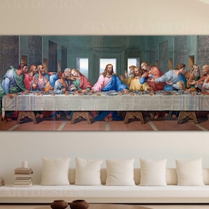 Leonardo Da Vinci Last Supper, Jesus Christ Last Supper Canvas Poster Print, Last Supper Canvas, Colorful The Last Supper, Wall decor Chart