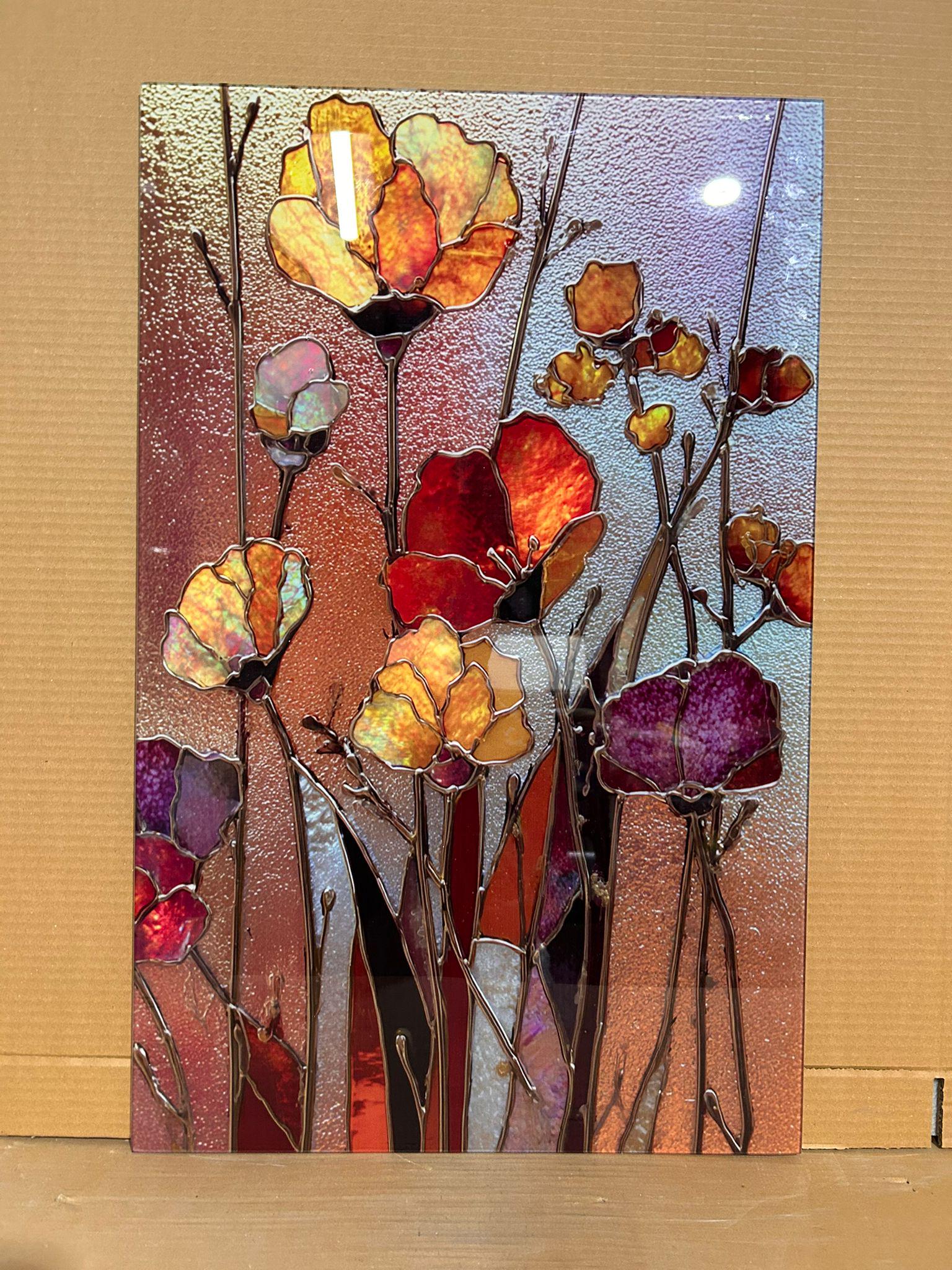 Stained Glass Flower Wall Art: Amber, Crimson, and Gold Floral Panel - Etsy