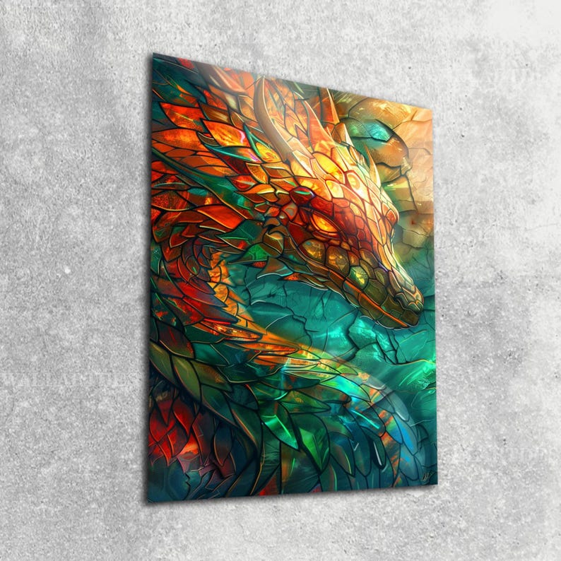Stained Glass Dragon Wandkunst: Gehärtetes Glas Fantasy Decor Bild 4