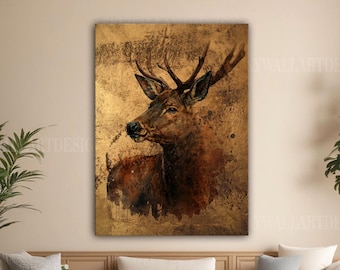 Abstract Deer Canvas Print: Antique Style Animal Wall Art