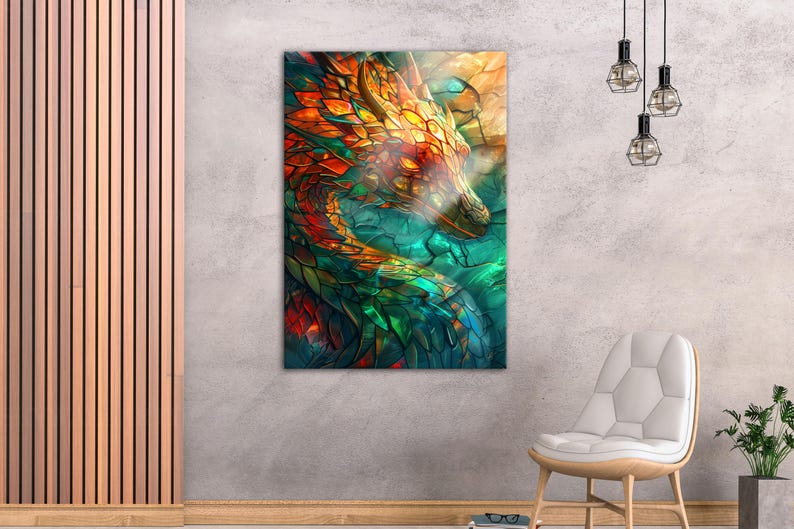 Stained Glass Dragon Wandkunst: Gehärtetes Glas Fantasy Decor Bild 3