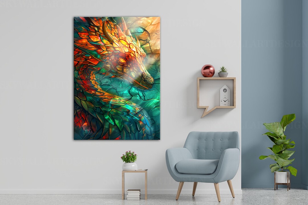 Stained Glass Dragon Wall Art: Tempered Glass Fantasy Decor - Etsy