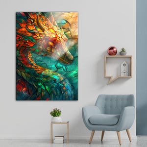 Stained Glass Dragon Wandkunst: Gehärtetes Glas Fantasy Decor Bild 1