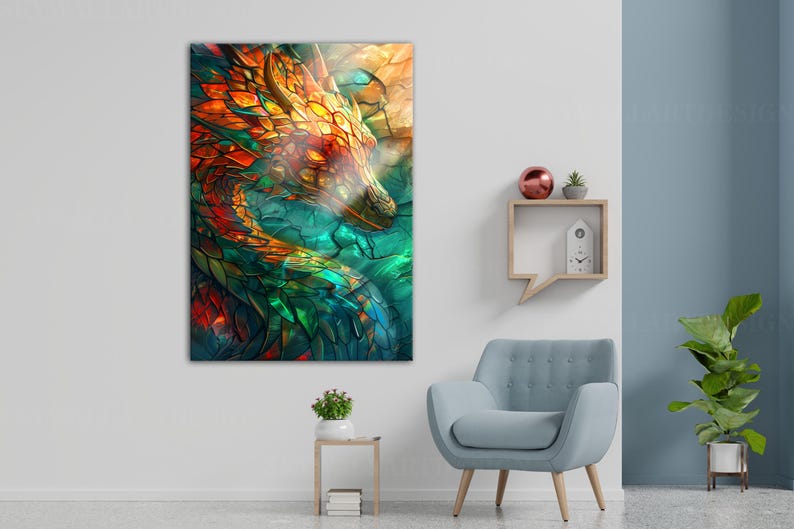 Stained Glass Dragon Wandkunst: Gehärtetes Glas Fantasy Decor Bild 1