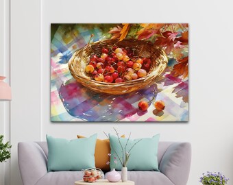 Watercolor Fruit Canvas Art: Kitchen Dining Room Still Life