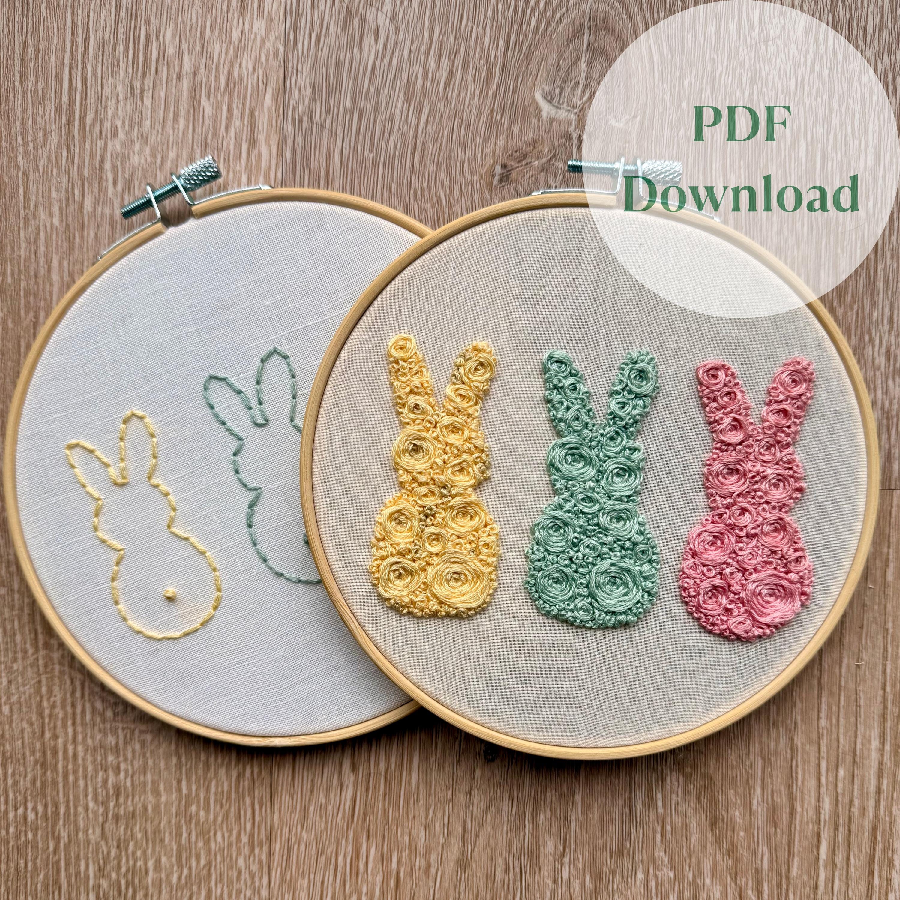 Floral Easter Bunnies Embroidery Pattern | Spring Decor (PDF Pattern ...