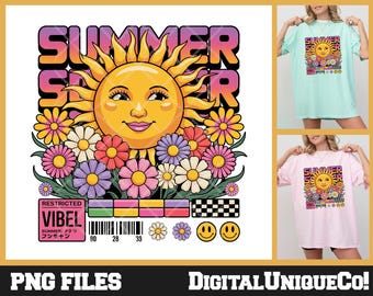 Retro Summer Vibes PNG, Floral Sublimation Design (Digital Download)