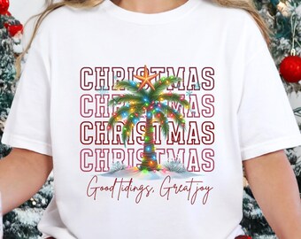 Christmas Christian Apparel Shirt Gift for Christmas, Tropical Religious t-Shirt, Beach Vacation Good Tidings great joy Holiday Xmas Te