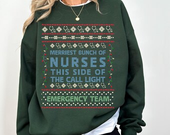 Emergency Nurse Christmas Ugly Sweater Holiday Gift Festive Crewneck sweatshirt Funny RN Xmas Pullover sweat shirt Nurse Appreciation Top