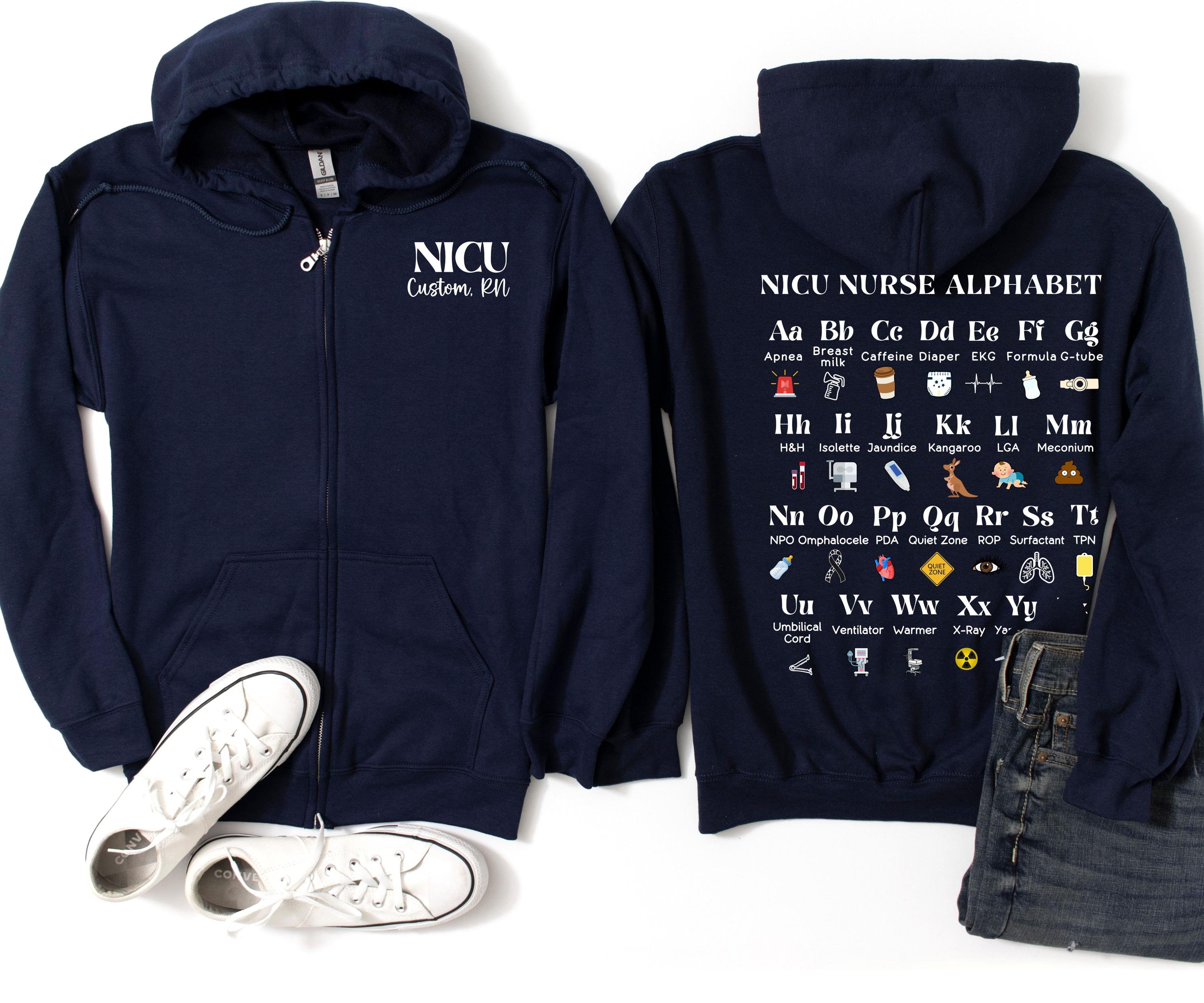 NICU Nurse Jacket NICU Alphabet Medical Staff Gift Nurse Zip-up