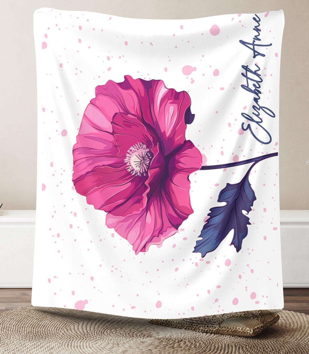 Custom Personalized Name Poppy Floral Throw Gift for Her Mom Daughter ...