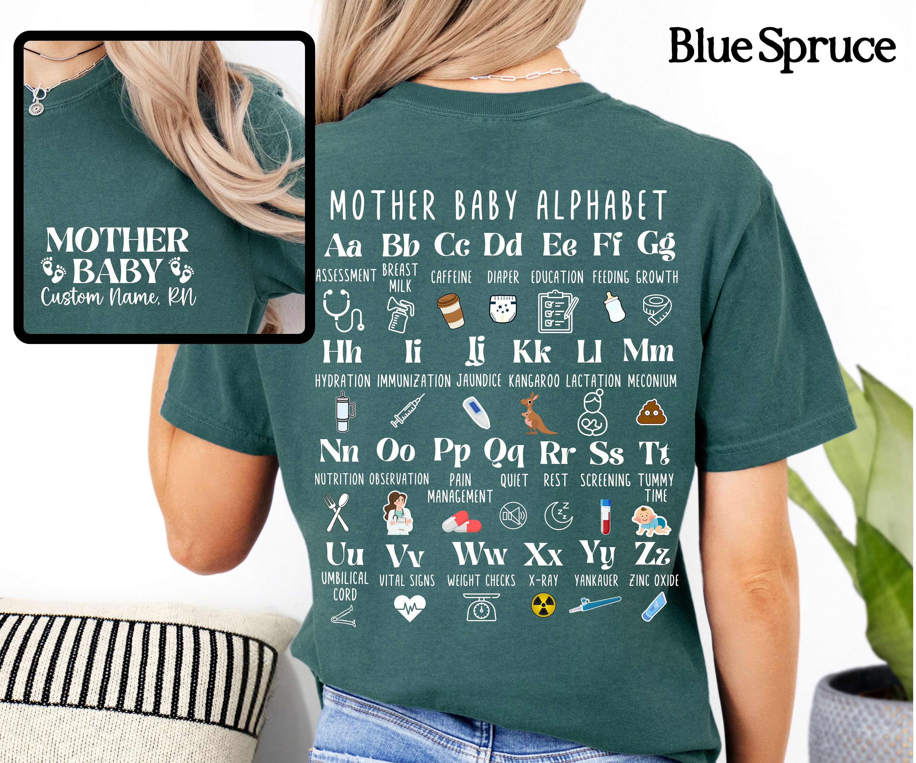 Custom Mother Baby Nurse Alphabet shirt Gift for Motherbaby RN Mother-baby Comfort Color crewneck Group Match tee Mother-babynurse tshirt