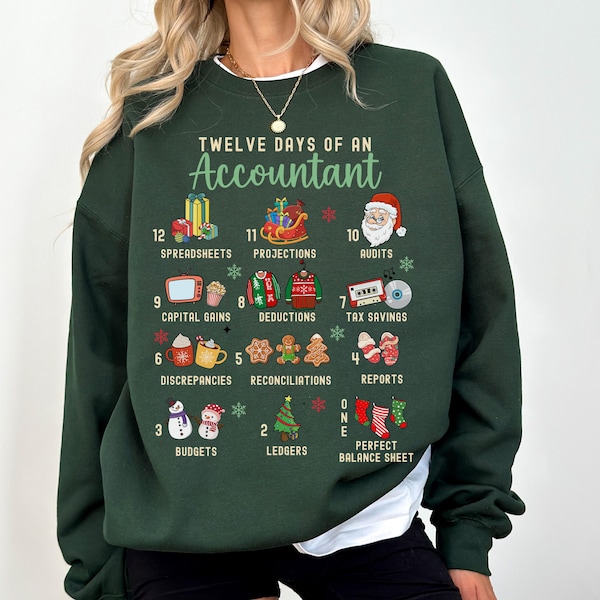 Christmas Accountant Sweatshirt Gift Accounting 12 Days Christmas Crewneck Sweat Shirt Xmas Apparel Party Holiday Gift Funny Accountant Top