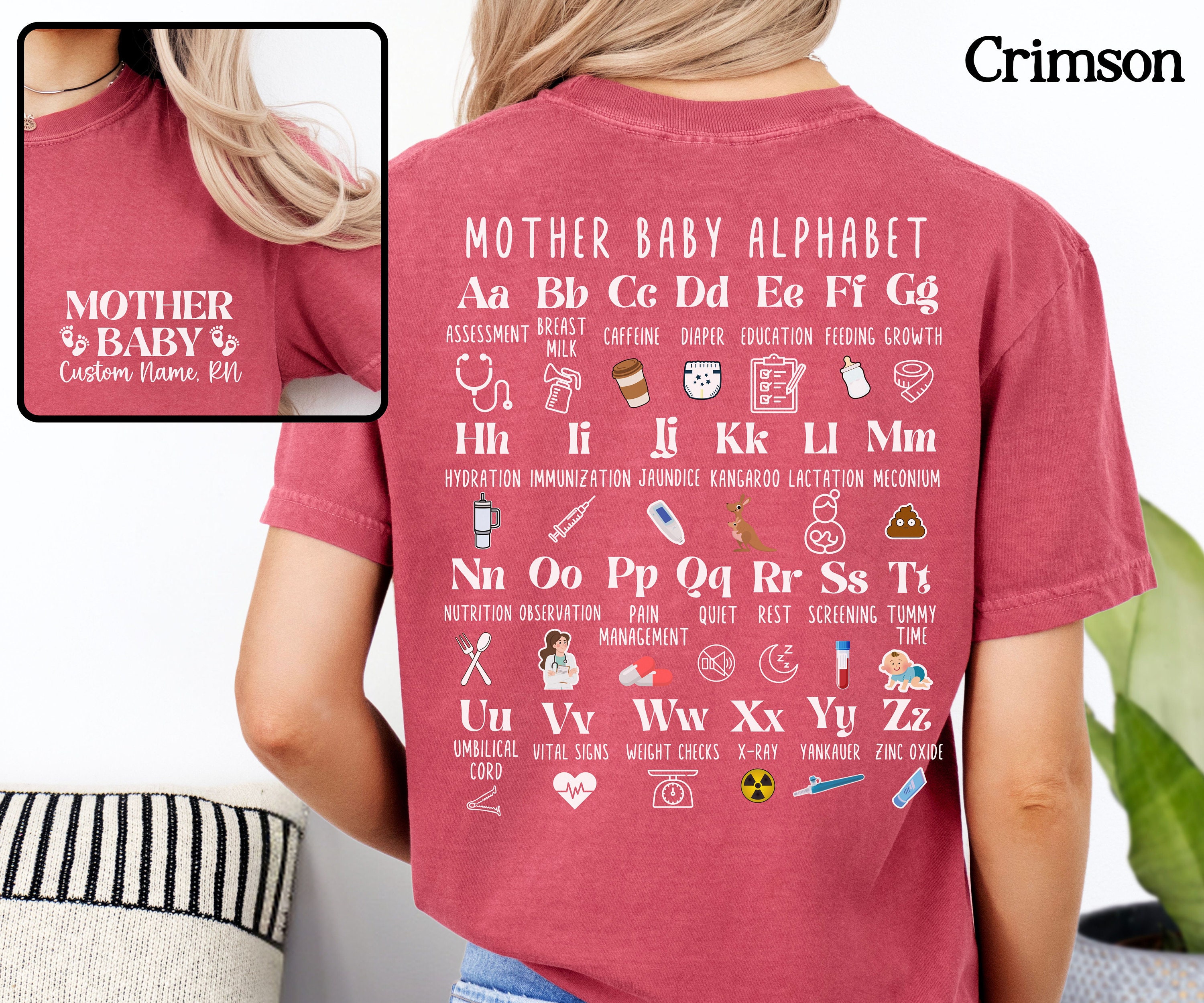 Custom Mother Baby Nurse Alphabet shirt Gift for Motherbaby RN Mother-baby Comfort Color crewneck Group Match tee Mother-babynurse tshirt