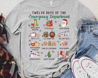 Christmas Emergency Nurse shirt emergency department Holiday Nurse shirt Gift for rn ed er Tech 12 Days Tis the season EMT Xmas TopFunny RN
