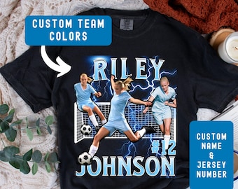 Custom Soccer Shirt Gift Custom Photo Tee Soccer Mom Personalized Sports Shirt Number Bootleg Soccer Tee Game Day Mom Unisex t-shirt