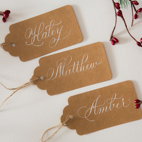 Custom Gift Name Tags Handwritten in Copperplate Calligraphy for Christmas, holidays, teacher gifts, bachelorette, party favors