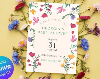 Editable Wildflower Baby Shower Invitation