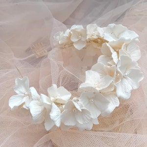 Bridal clay flowers blossom tiara, bridal floral headband, bridal floral hairpiece,  romantic bridal crown