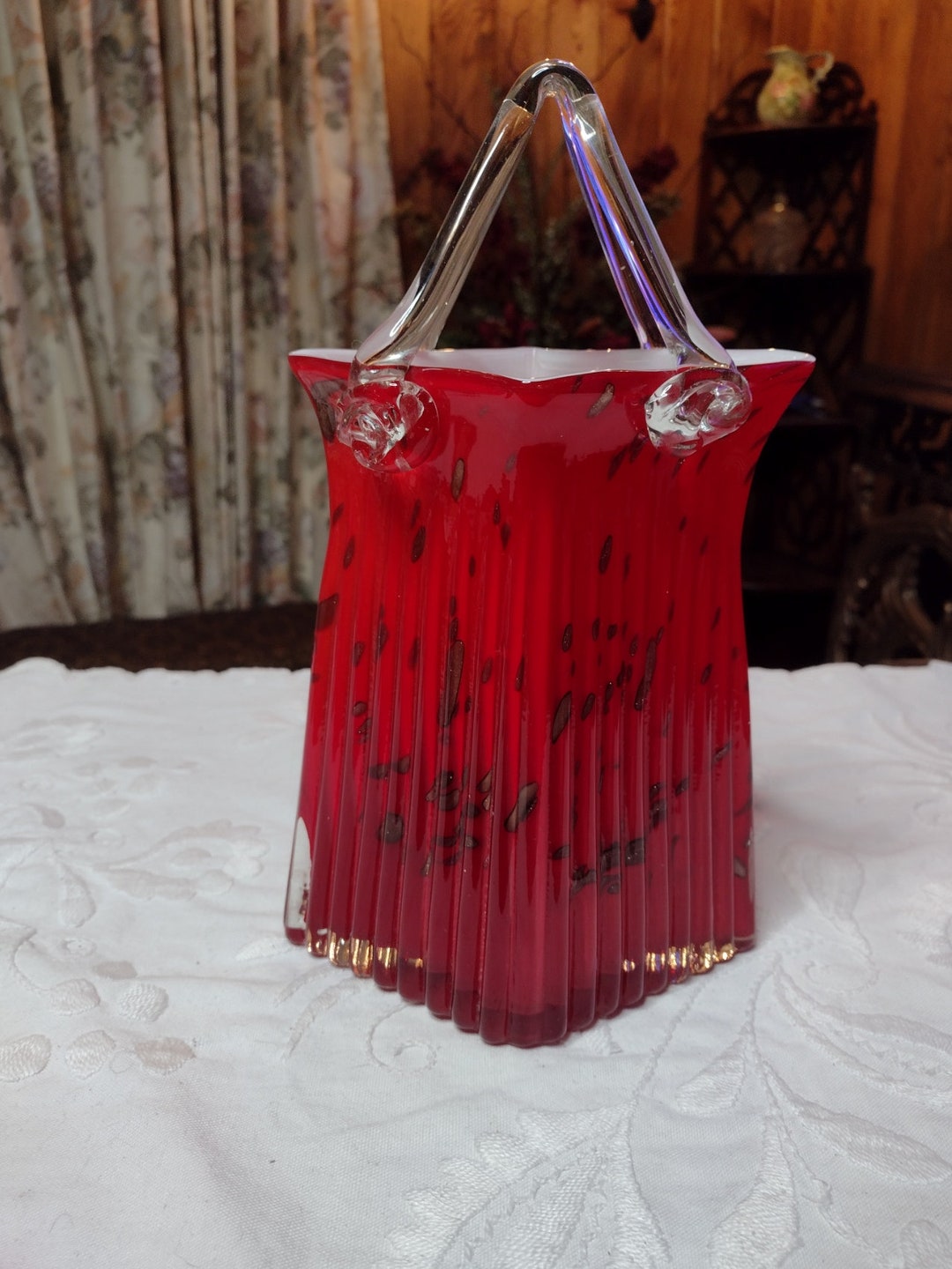 Red and Gold Art Glass Purse Vase Etsy