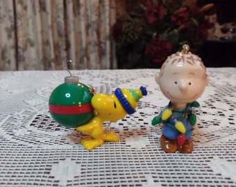 Vintage 1990 Woodstock and Pigpen Christmas Ornaments