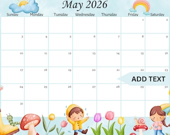 Editable May 2026 Calendar, Spring Planner, School/Office/Work/Home schedule, Printable Monthly calendar, Instant Download