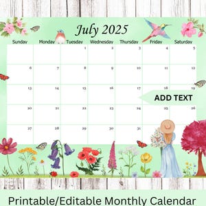 EDITABLE July 2025 Calendar, Summer calendar with flowers, Kids school Schedule, Printable Editable Calendar Planner, Instant download
