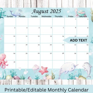 EDITABLE August 2025 Calendar, Cute Summer Planner, Monthly Kids School Schedule, Printable home, work & office planner, Instant download