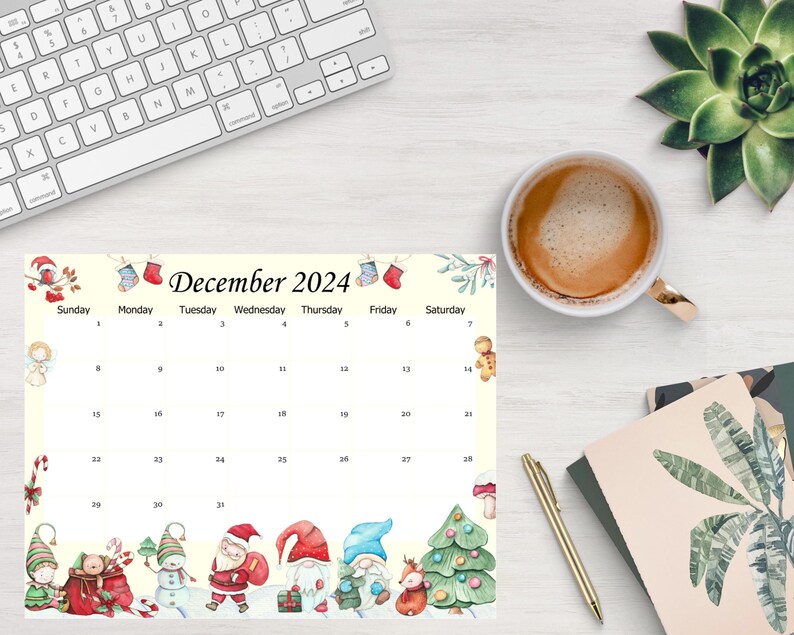 EDITABLE December 2024 Calendar, Christmas Santa Elf Planner, Kids