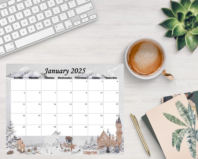 EDITABLE January 2025 Calendar, New Year Planner, Printable Monthly