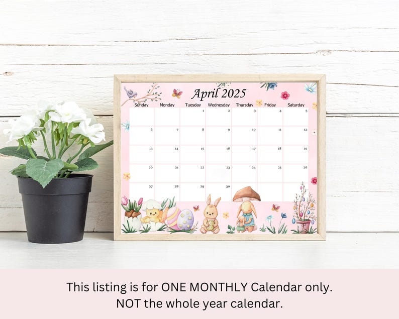 EDITABLE April 2025 Calendar, Beautiful Easter Day Planner, Kids School Schedule, Printable