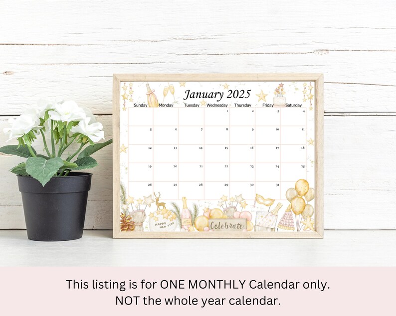 EDITABLE January 2025 Calendar, New Year Planner, Printable Monthly