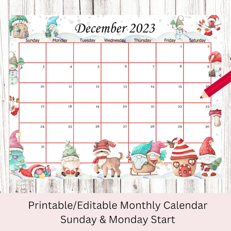 EDITABLE December 2023 Calendar, Christmas Planner, Kids School