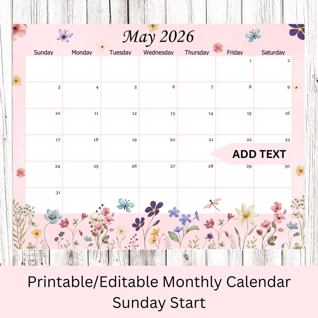Calendario editable de mayo de 2026, planificador de primavera, horario ...