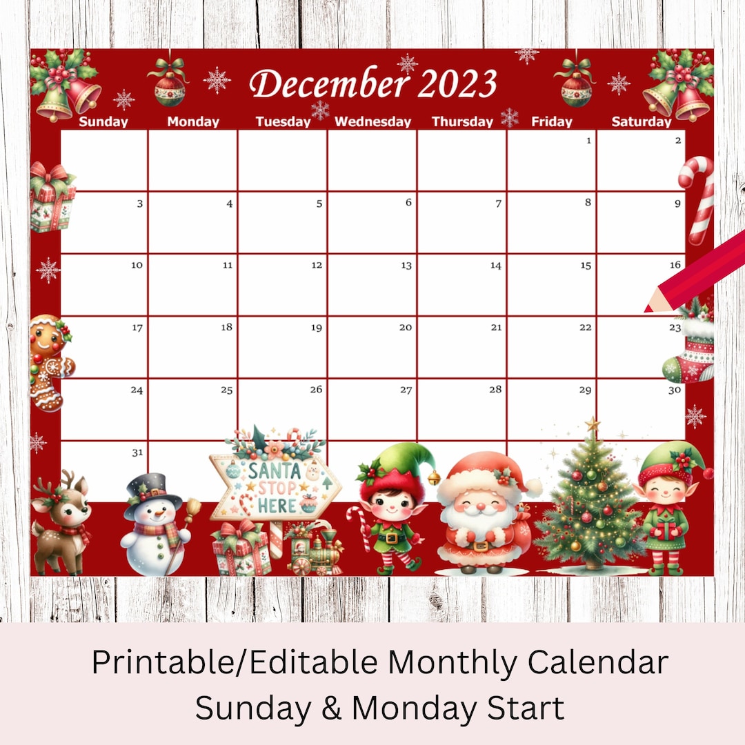 EDITABLE December 2023 Calendar, Christmas Planner, Kids School ...